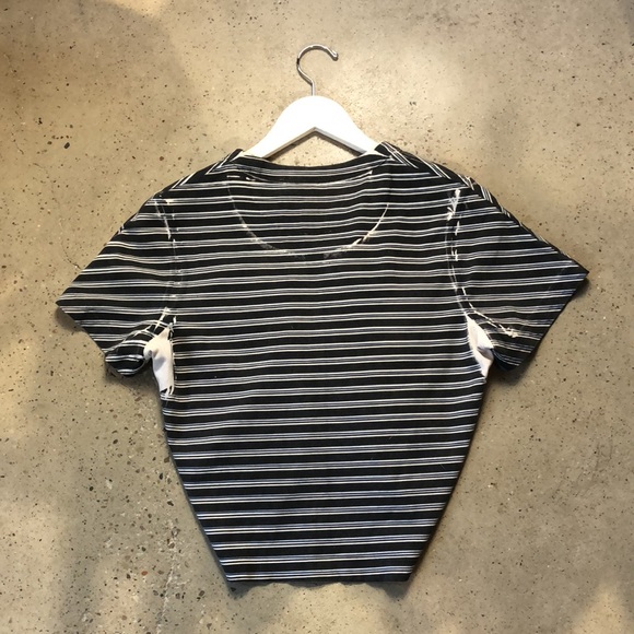 T by Alexander Wang Black Short-Sleeve Striped Gathered-Front Tee - Picture 3 of 10